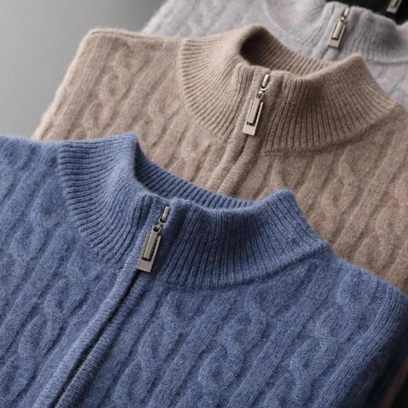 100% CASHMERE WOVEN HALF ZIP