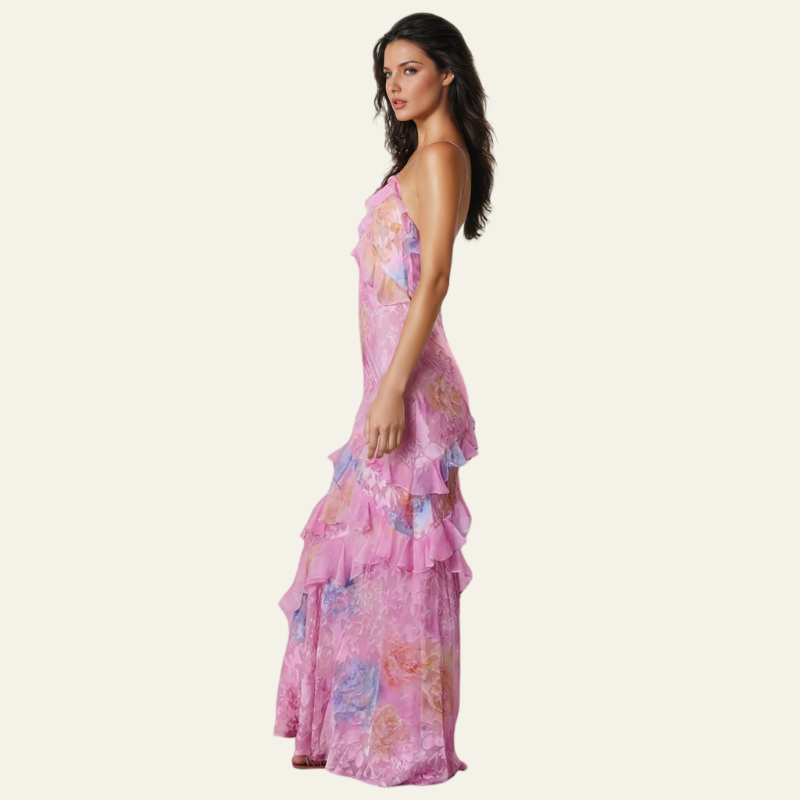 VENICE FLORAL CHIFFON MAXI DRESS